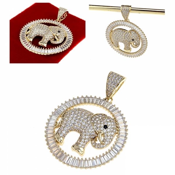 303 Złota zawieszka cyrkonie błyszcząca pozłacana 14k Xuping słoń