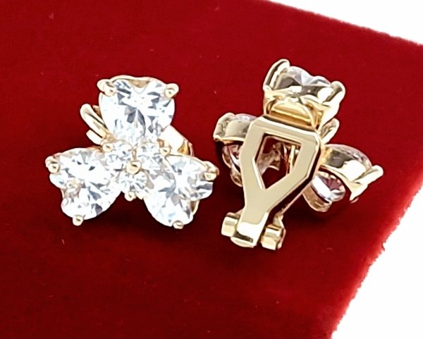 3057 Złote kolczyki klipsy pozłacane cyrkonie 18k Xuping wiszące 