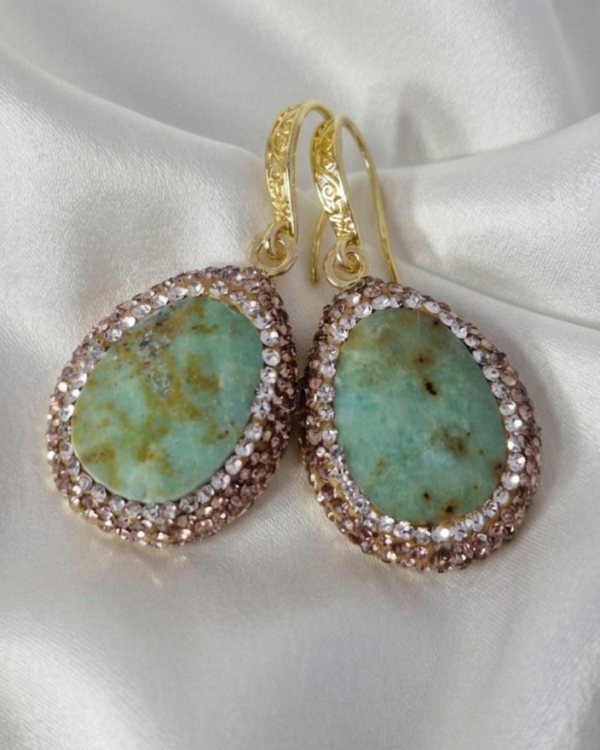 3732c Kolczyki złote kamień naturalny amazonit pozłacane 14k wiszące