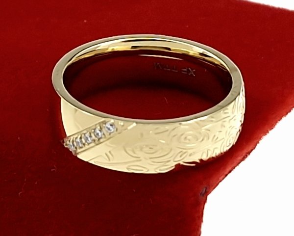 59B Pierścionek złoty stal chirurgiczna nierdzewna 316L cyrkonie