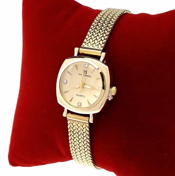 4223 Ekskluzywny damski złoty zegarek błyszczący cyrkonie klasyk