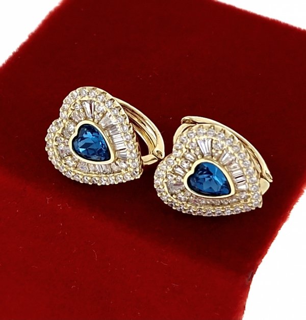sz205 Kolczyki złote pozłacane 14k wiszące Austrian Crystal serce