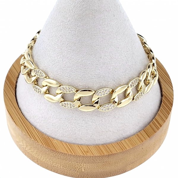 533 Bransoletka złota elegancka 19cm cyrkonie pozłacana 14k Viki Lady