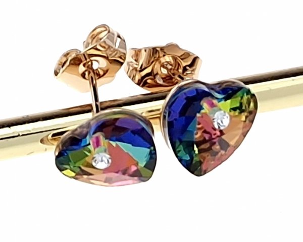 0237 Kolczyki złote Austrian Crystal cyrkonia pozłacane 18k Xuping wtyczki serce