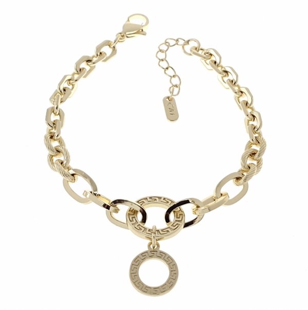 2512 Bransoletka elegancka złota 16,5+3cm pozłacana 14k wzór grecki