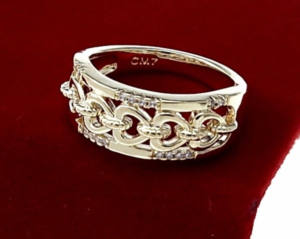 1539 Pierścionek złoty pozłacany 14k cyrkonie