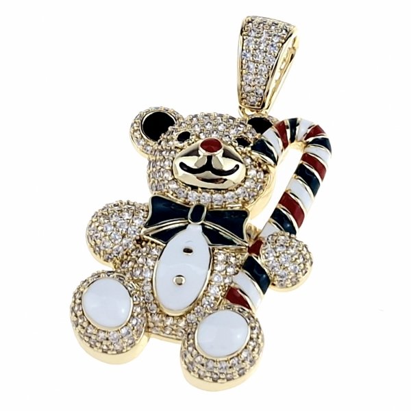 br84 Złota zawieszka cyrkonie błyszcząca pozłacana 14k miś świąteczny