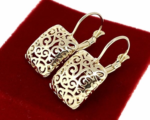 sz53 Kolczyki złote pozłacane 14k wiszące 
