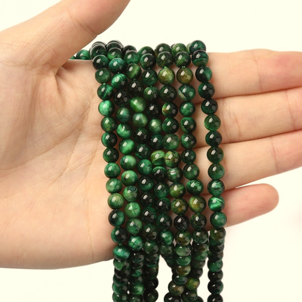 2541 Koraliki naturalne tygrysie oko 6mm okrągłe, zielone otwór: 1,2mm 