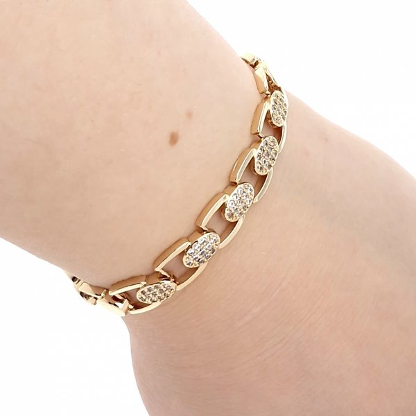 3108 Bransoletka złota elegancka 18cm cyrkonie pozłacana 14k Viki Lady