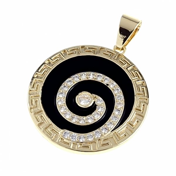 4437 Złota zawieszka błyszcząca pozłacana 14k cyrkonie wzór grecki