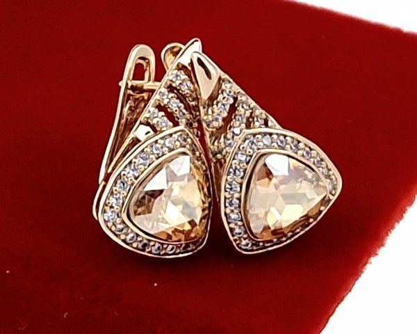 1376c Kolczyki złote Austrian Crystal cyrkonia pozłacane 18k Xuping wiszące 
