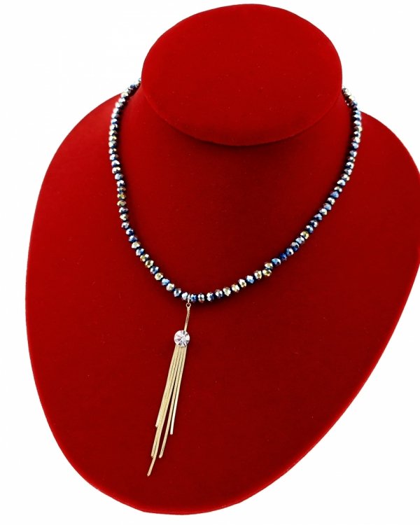 727f Naszyjnik błyszczący szklane kryształki na gumce jubilerskiej łańcuszek