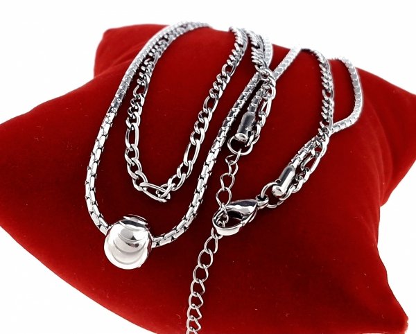 2048 Srebrny naszyjnik podwójny 40-45+5cm stal chirurgiczna 316L nierdzewna