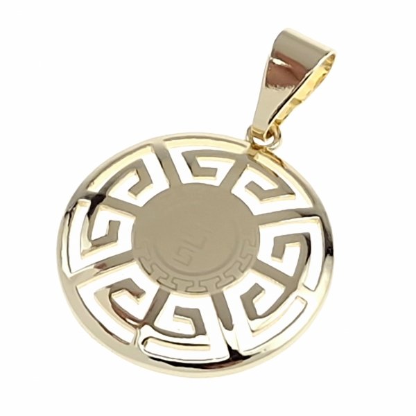 1918d Złota zawieszka błyszcząca pozłacana 14k wzór grecki
