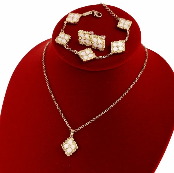 649c Komplet kolczyki, naszyjnik 42+5cm, bransoletka pozłacany 14k