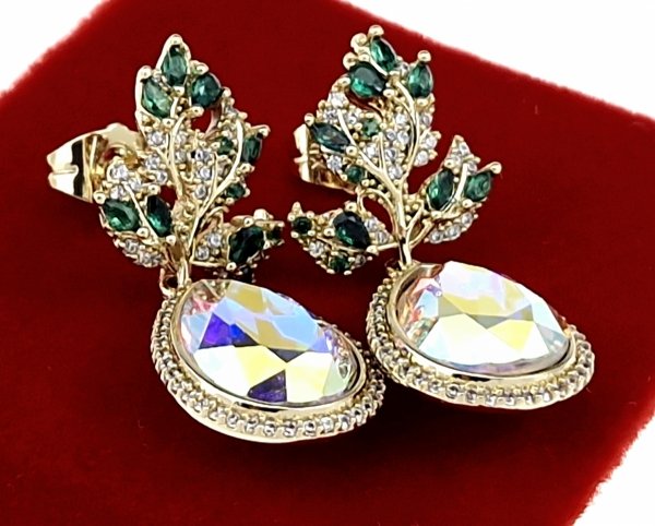 3843 Kolczyki złote pozłacane cyrkonie wiszące 14K Xuping Austrian Crystal