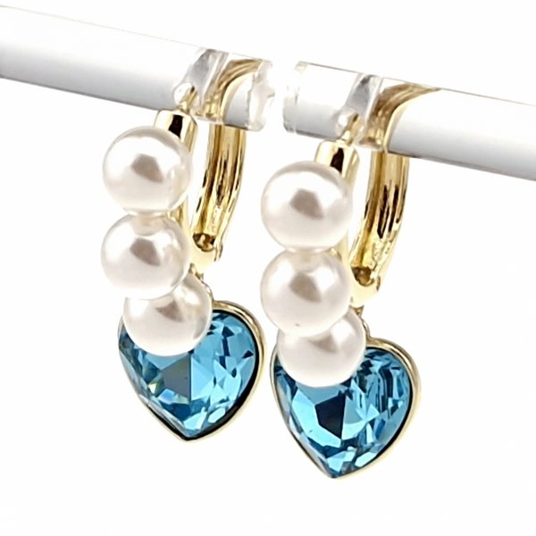 2240 Kolczyki złote pozłacane Austrian Crystal wiszące 14K cyrkonie Xuping serce perły