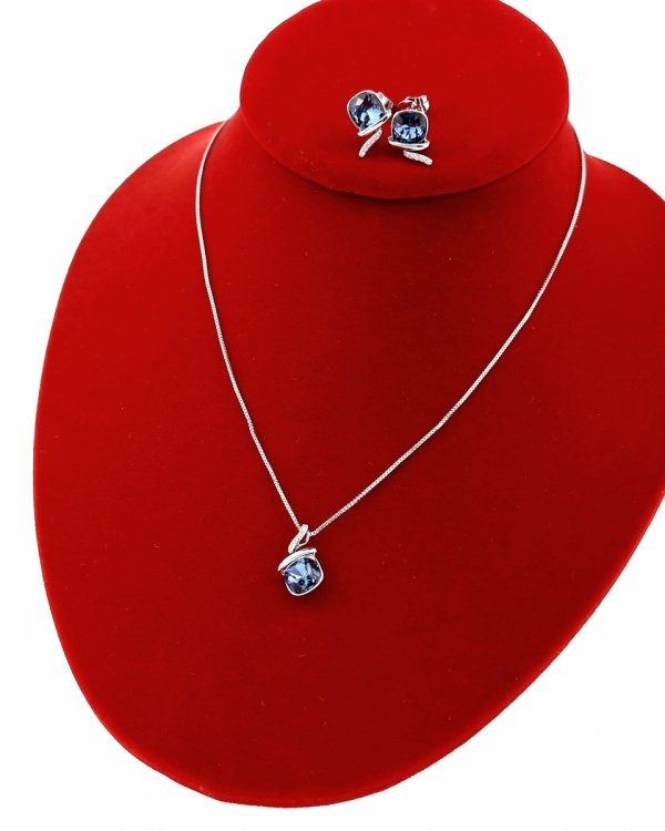 370a Austrian Crystal komplet naszyjnik kolczyki pozłacany białym złotem