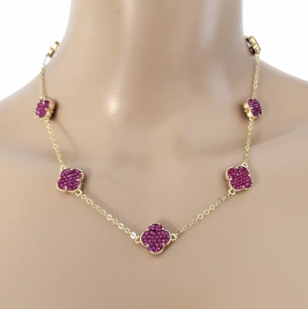 4645c Złoty łańcuszek naszyjnik 45+5cm pozłacany 14k cyrkonie koniczyna marokańska