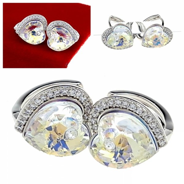 4026 Srebrne kolczyki Austrian Crystal pozłacane białym złotem wiszące serce