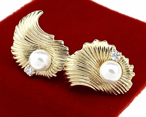 3185b Kolczyki złote pozłacane wiszące 14K Xuping perełka