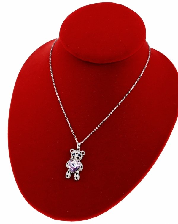 400c Srebrny naszyjnik 40+5cm pozłacany białym złotem Swaro Austrian Crystal miś