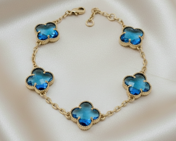 0104 Bransoletka elegancka złota 19+2cm pozłacana 14k cyrkonie koniczyna marokańska