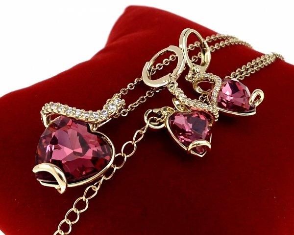 sz188 Złoty komplet kolczyki łańcuszek 39+5 pozłacany 14k Swaro Austrian Crystal