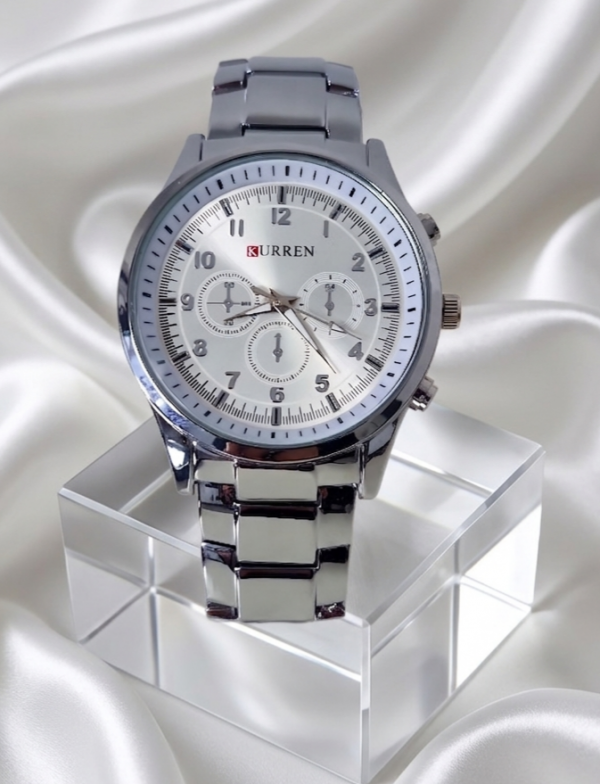1592i Ekskluzywny męski srebrny zegarek Kurren klasyk