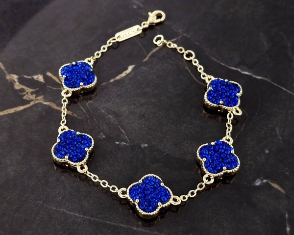 645 Bransoletka elegancka złota 18+2cm pozłacana 14k cyrkonie koniczyna marokańska