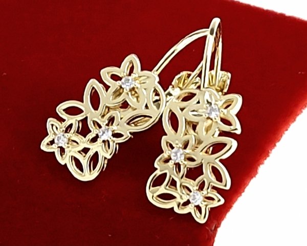 2656 Piękne kolczyki ażurowe złote pozłacane wiszące 14K cyrkonie Viki Lady ażur angielskie zapięcie apartowskie