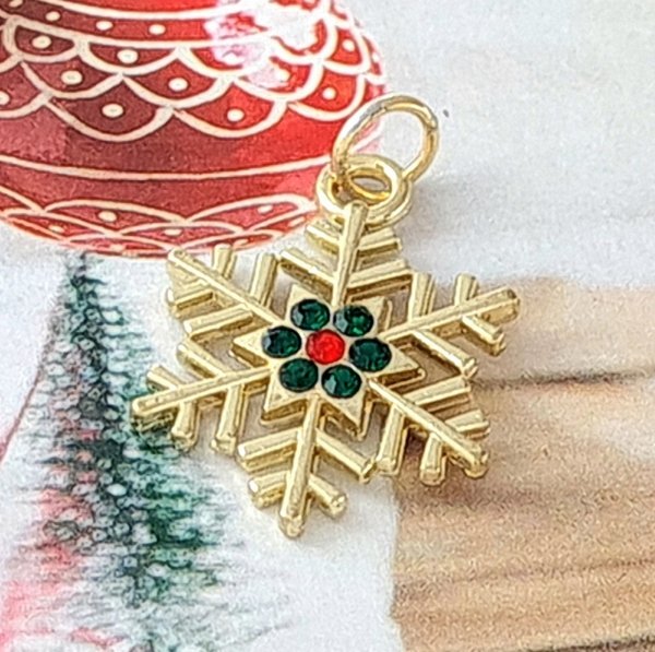 224j Złota zawieszka świąteczna Boże Narodzenie święta prezent do łańcuszka bransoletki 