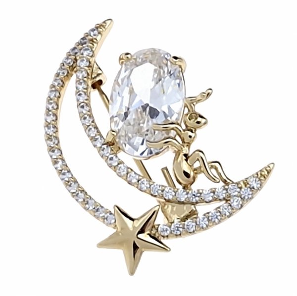 2513 Elegancka broszka złota cyrkonia przypinka pozłacana 14k Xuping 