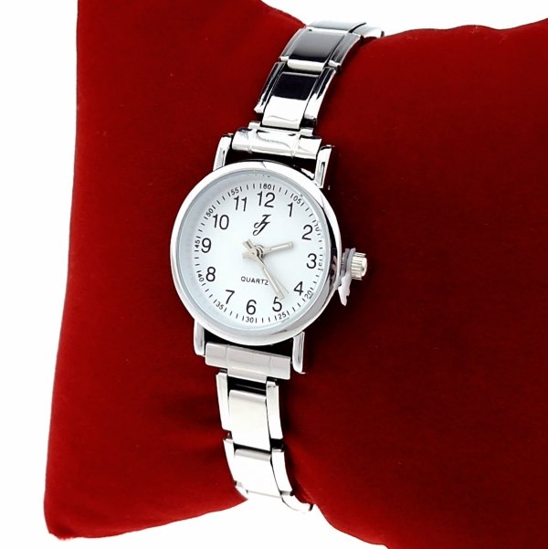 3801 Zegarek srebrny modułowy stal nierdzewna na gumce rozciągliwy 