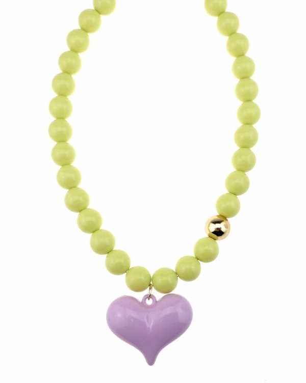 sz159 Złoty naszyjnik 46+5cm stal chirurgiczna koraliki akrylowe serce