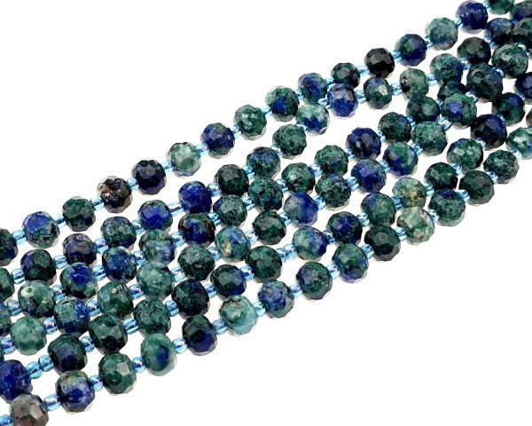 sz331 Naturalne koraliki jaspis sezamowy, barwione, fasetowane, w kształcie rondelli, z koralikami typu seed, jasnozielone, 7,5~8x6,5mm, otwór: 1,4mm, około 45~46 szt