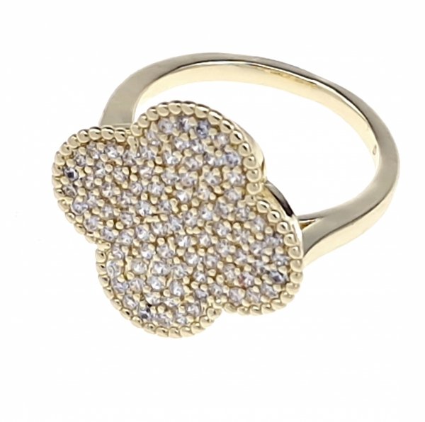 944 Pierścionek złoty pozłacany 14k cyrkonie koniczyna marokańska