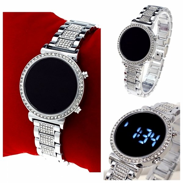 4721 Ekskluzywny damski srebrny zegarek elektroniczny klasyk cyrkonie