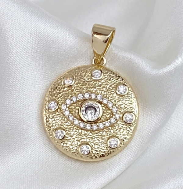 3618 Złota zawieszka błyszcząca pozłacana 14k cyrkonie oko proroka
