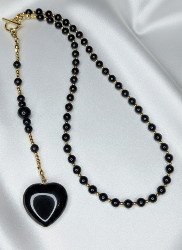 538 Naszyjnik turmalin kamień naturalny 47cm stal chirurgiczna nierdzewna naszyjnik