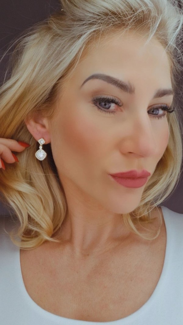3884 Kolczyki złote pozłacane wiszące 14K cyrkonie Viki Lady 