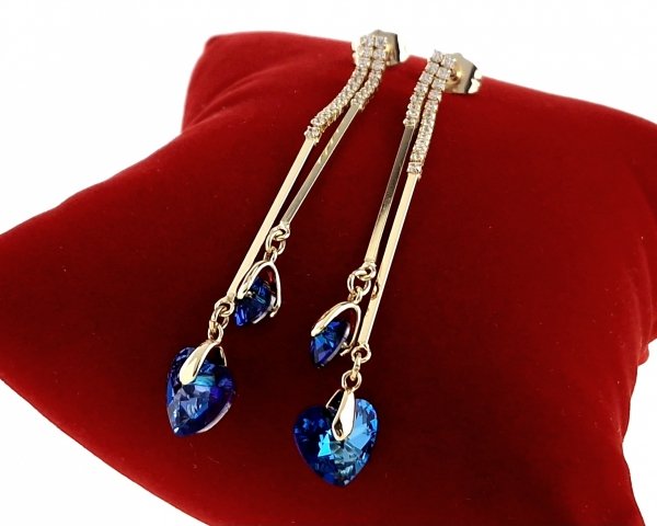 1764a Kolczyki złote pozłacane Austrian Crystal wiszące 14K cyrkonie Xuping serce