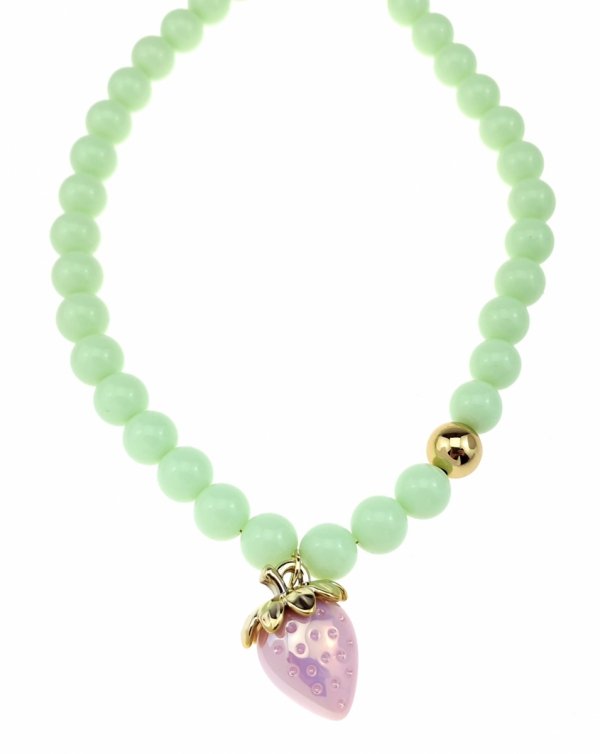 547 Złoty naszyjnik 44+5cm stal chirurgiczna koraliki akrylowe truskawka