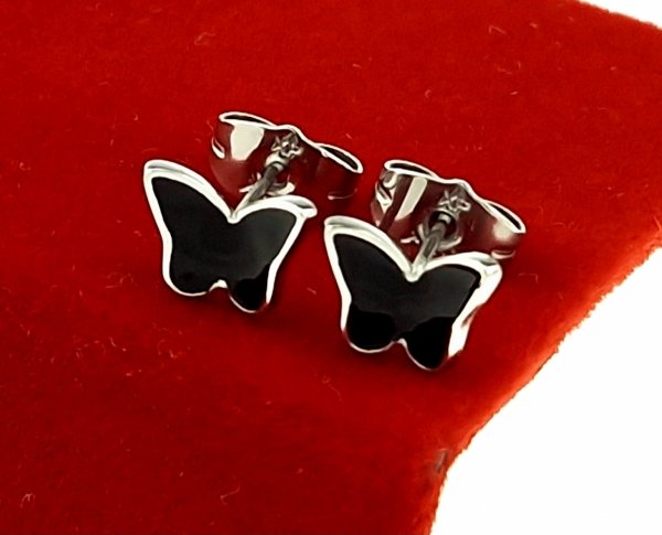 1776 Kolczyki srebrne stal chirurgiczna 316L nierdzewna wtyczki motylki