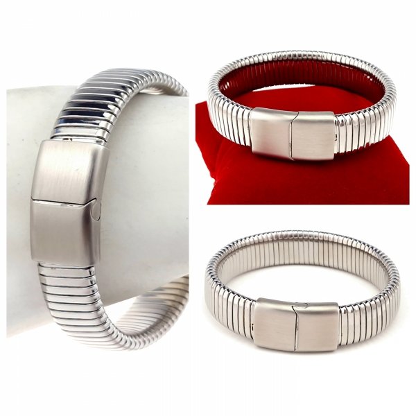 op131 Bransoletka srebrna 6,5cm stal chirurgiczna bangla 316L rozciągliwa