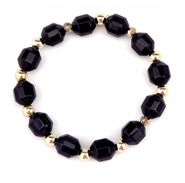 1358L Bransoletka kamień naturalny onyks na gumce jubilerskiej