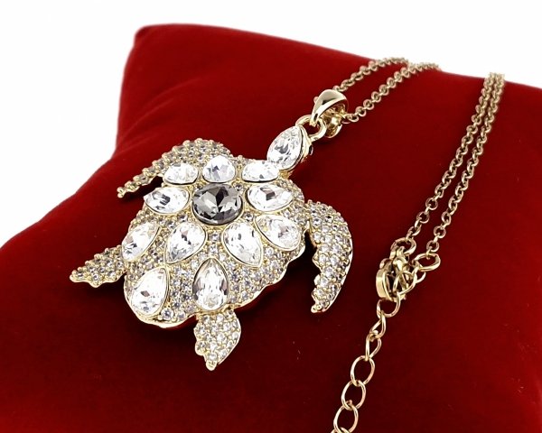 3541 Złoty łańcuszek naszyjnik 40+5cm pozłacany 14k Austrian Crystal żółw