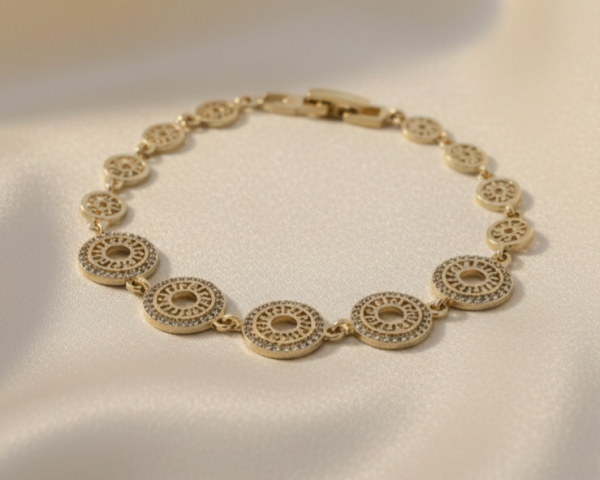 4702 Bransoletka elegancka złota 17+2cm pozłacana 14k wzór grecki