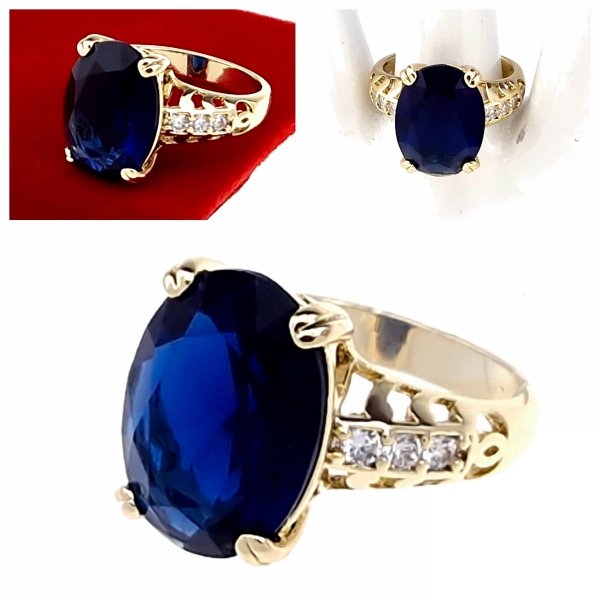 1722 Pierścionek złoty zaręczynowy błyszczący cyrkonie pozłacany 14k